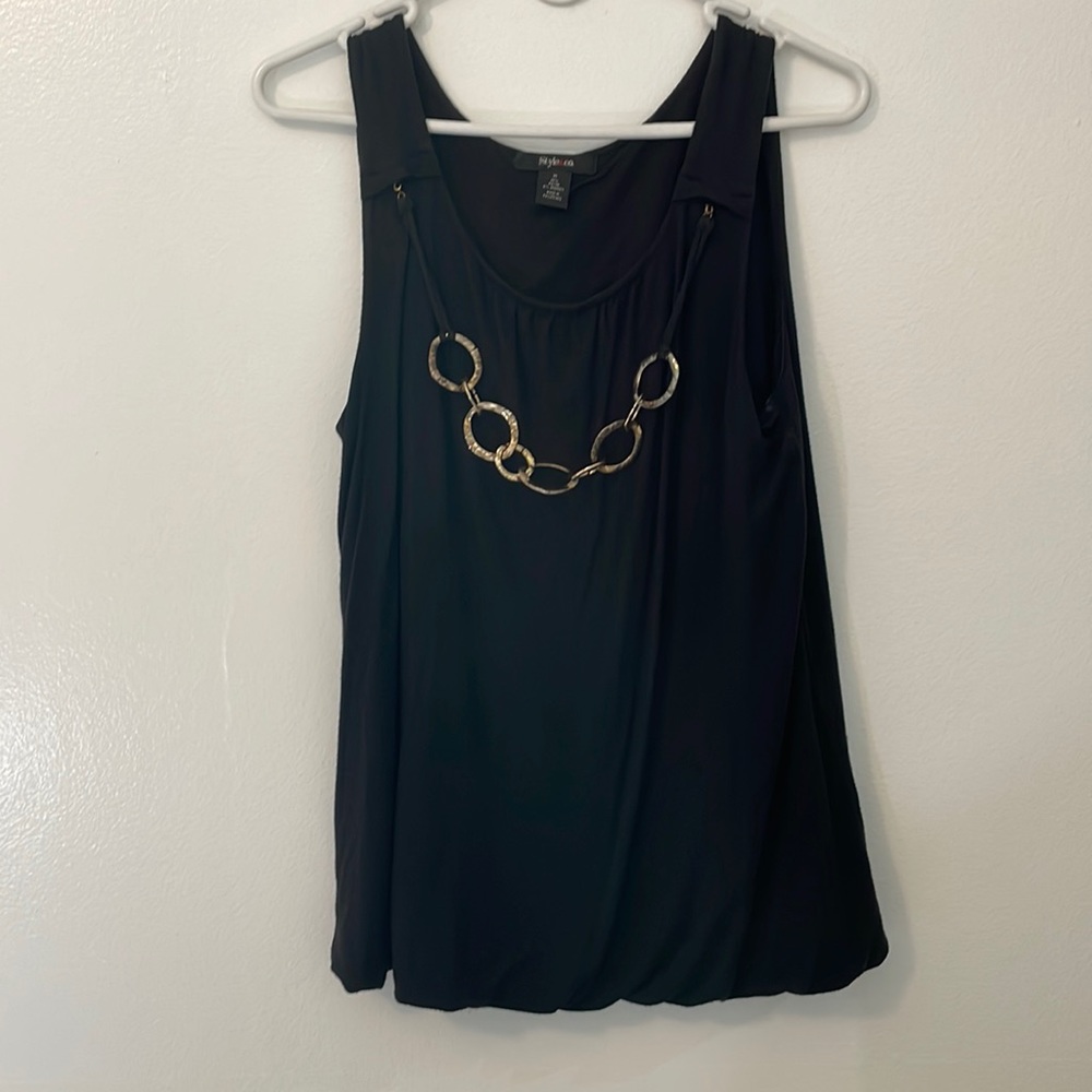 Style & Co. medium black tank top with metallic trim 95% rayon 5% spandex